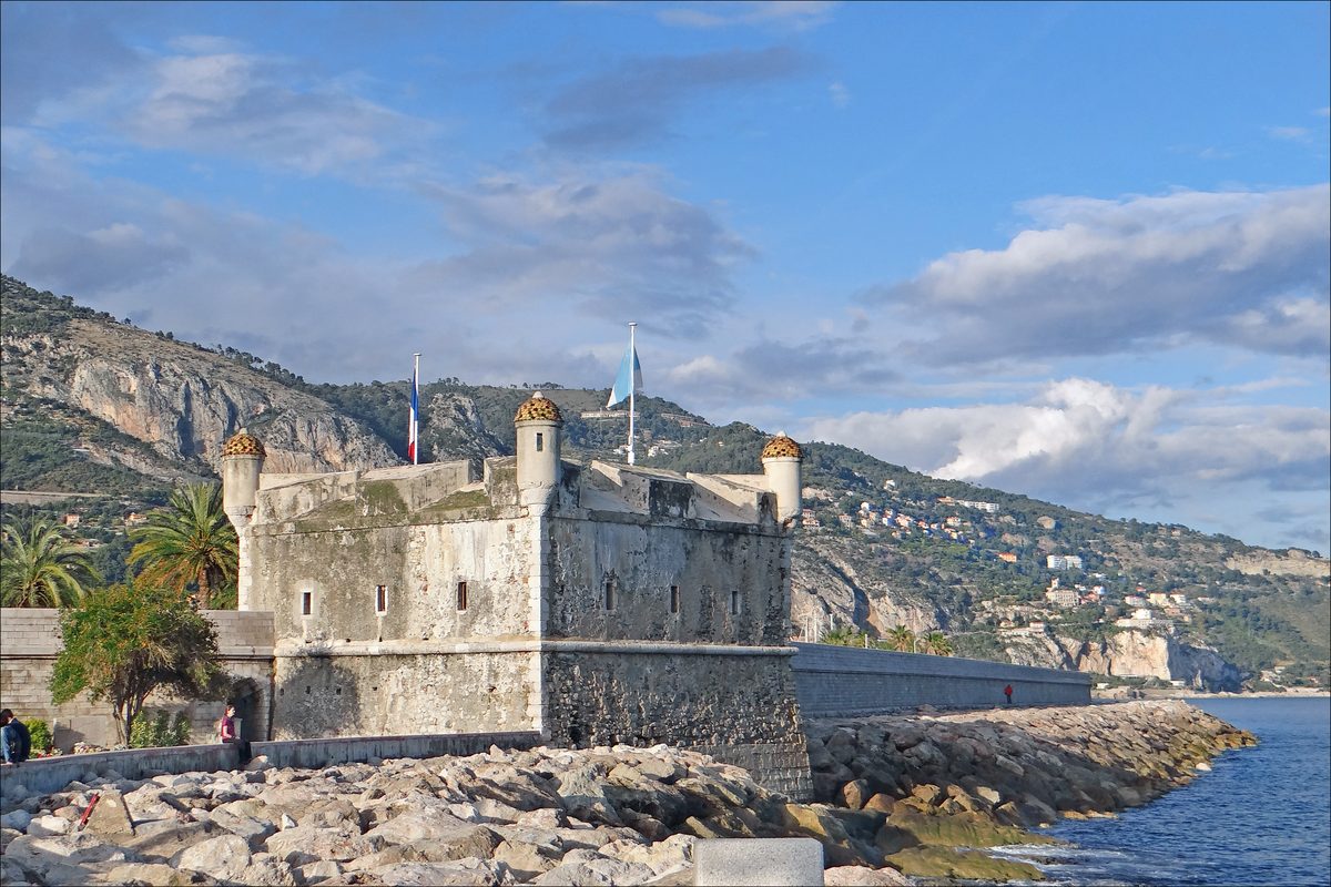 The French Riviera coastline in golden light